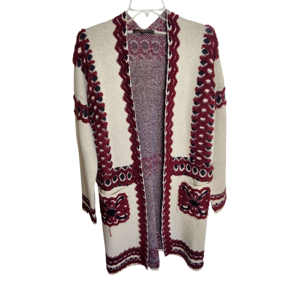 Max Studio Western Boho Open Long Cardigan Cream Small